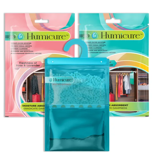 Humicure Moisture Absorbent Dehumidifier Hanging Bags with 1 Litre Absorption Capacity for Wardrobe, Bathroom, Kitchen and Bedroom; Prevents Mould and Fungus (2 Fragrance Combo)